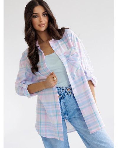 Koszula w kratę By o la la...! różowa z błękitem