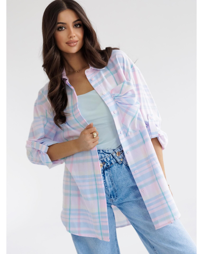 Koszula w kratę By o la la...! różowa z błękitem