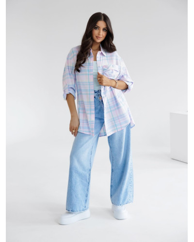 Koszula w kratę By o la la...! różowa z błękitem