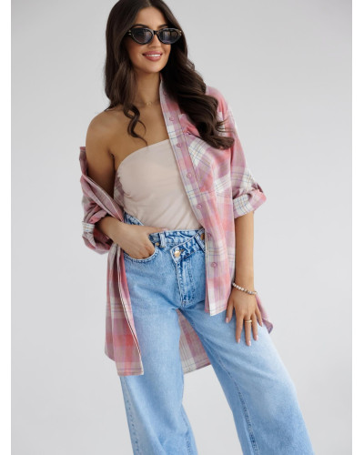Koszula w kratę By o la la...! różowa z beżowym