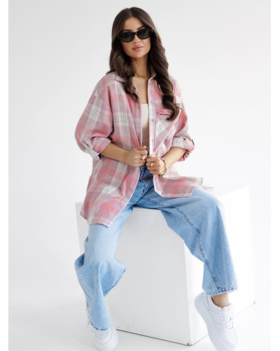 Koszula w kratę By o la la...! różowa z beżowym