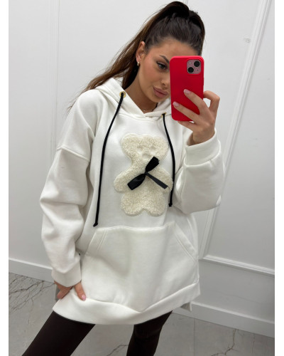 Bluza ocieplana z misiem Mi Mi śmietankowa