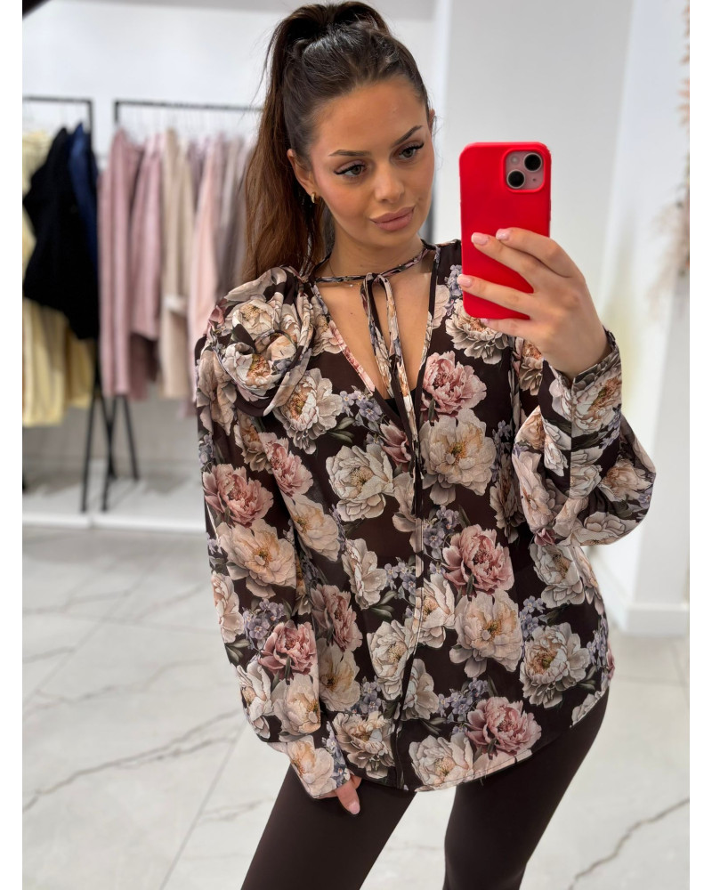 Koszula w kwiatowy wzór z wiązaniem La Milla czarna