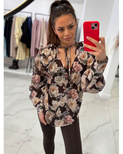 Koszula w kwiatowy wzór z wiązaniem La Milla czarna