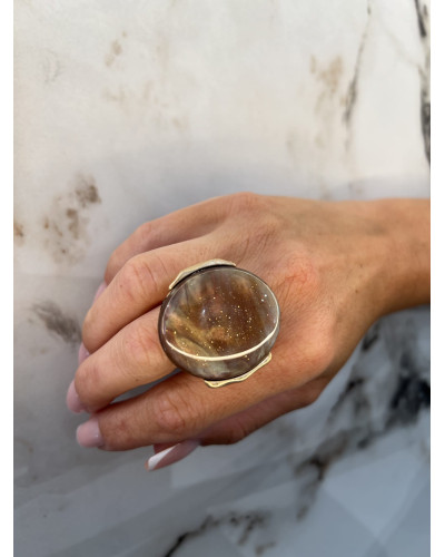 Pierścionek Crystal brązowy z beżem