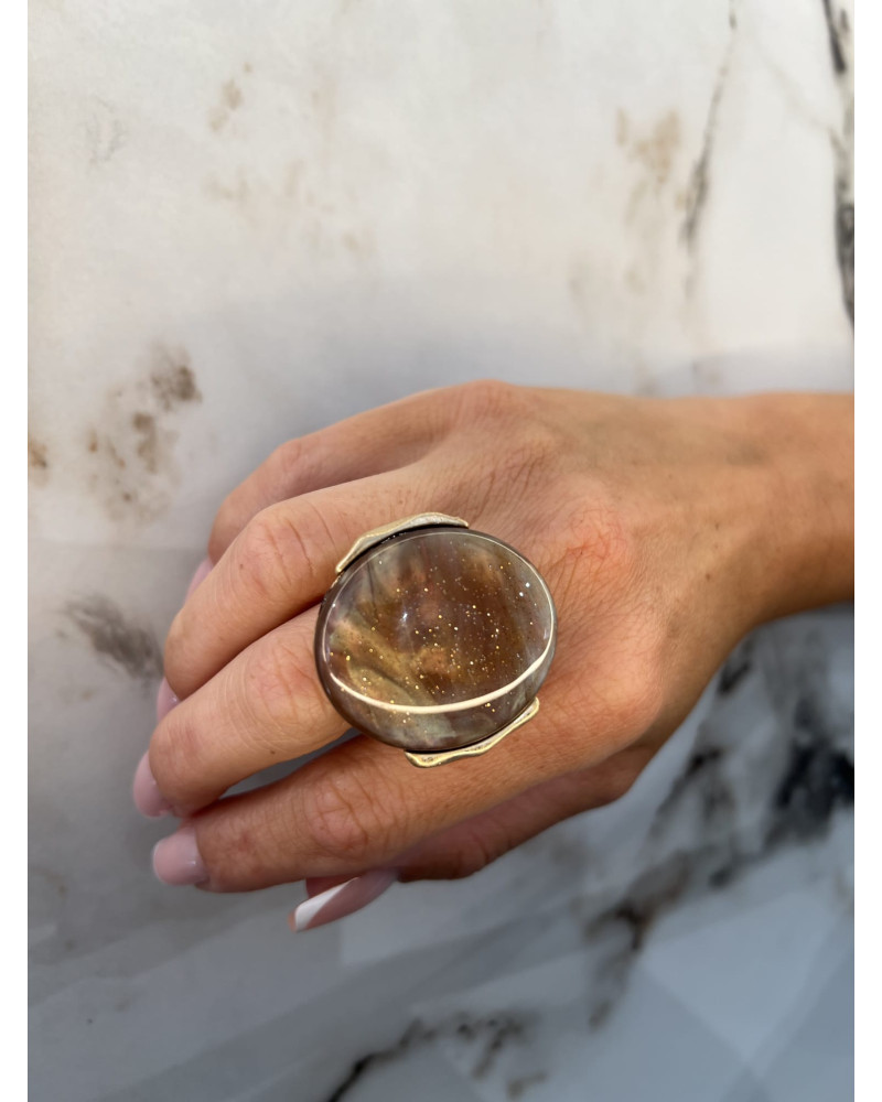 Pierścionek Crystal brązowy z beżem