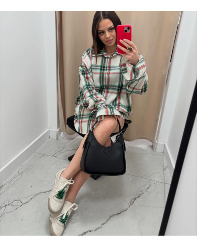 Koszula z wiązanym mankietem La Milla beżowa z zielenią