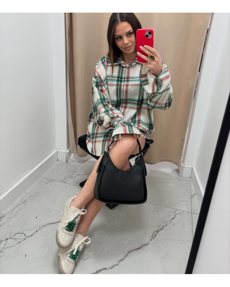 Koszula z wiązanym mankietem La Milla beżowa z zielenią