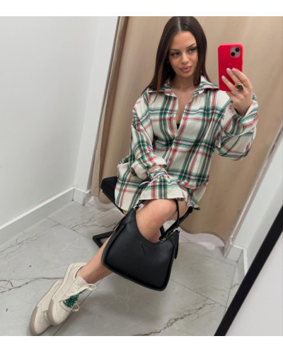 Koszula z wiązanym mankietem La Milla beżowa z zielenią