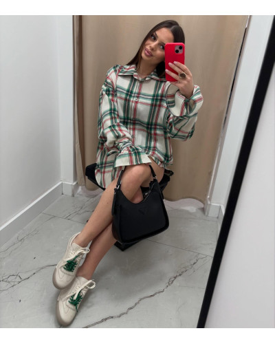 Koszula z wiązanym mankietem La Milla beżowa z zielenią