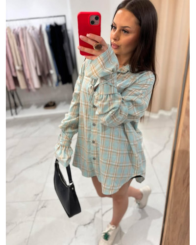 Koszula z wiązanym mankietem La Milla miętowa z camelem