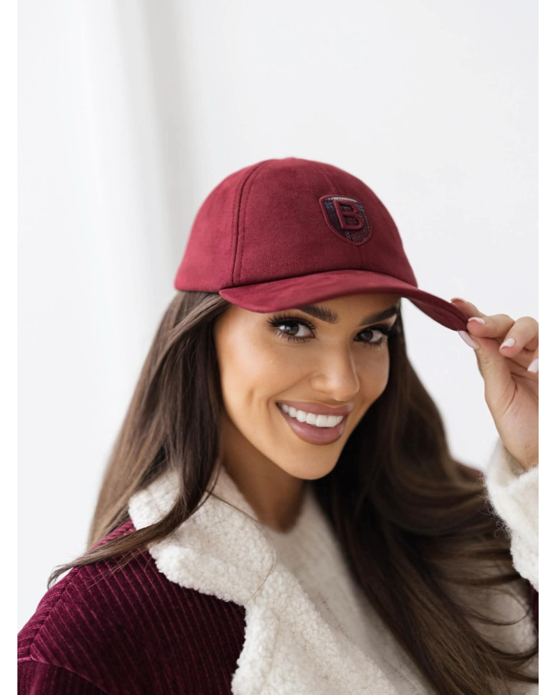 Czapka z daszkiem z a'la zamszu By o la la...! burgundowa
