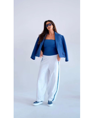 Spodnie dresowe z lampasami By o la la...! białe z denimem