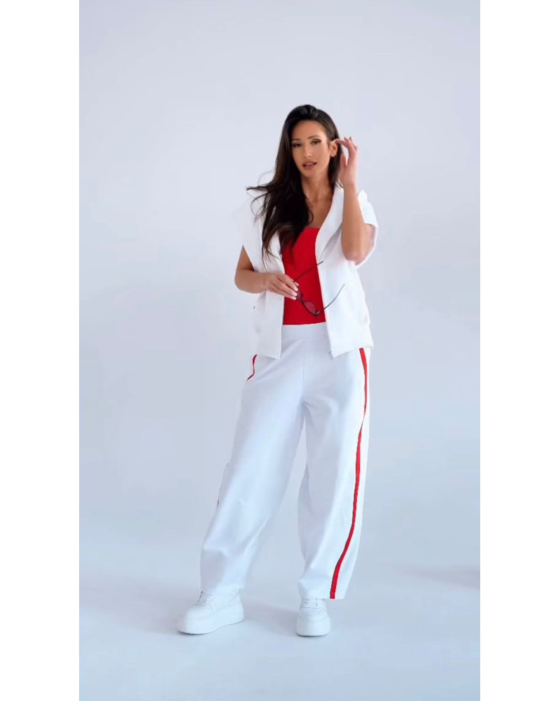 Spodnie dresowe z lampasami By o la la...! białe z red kiss