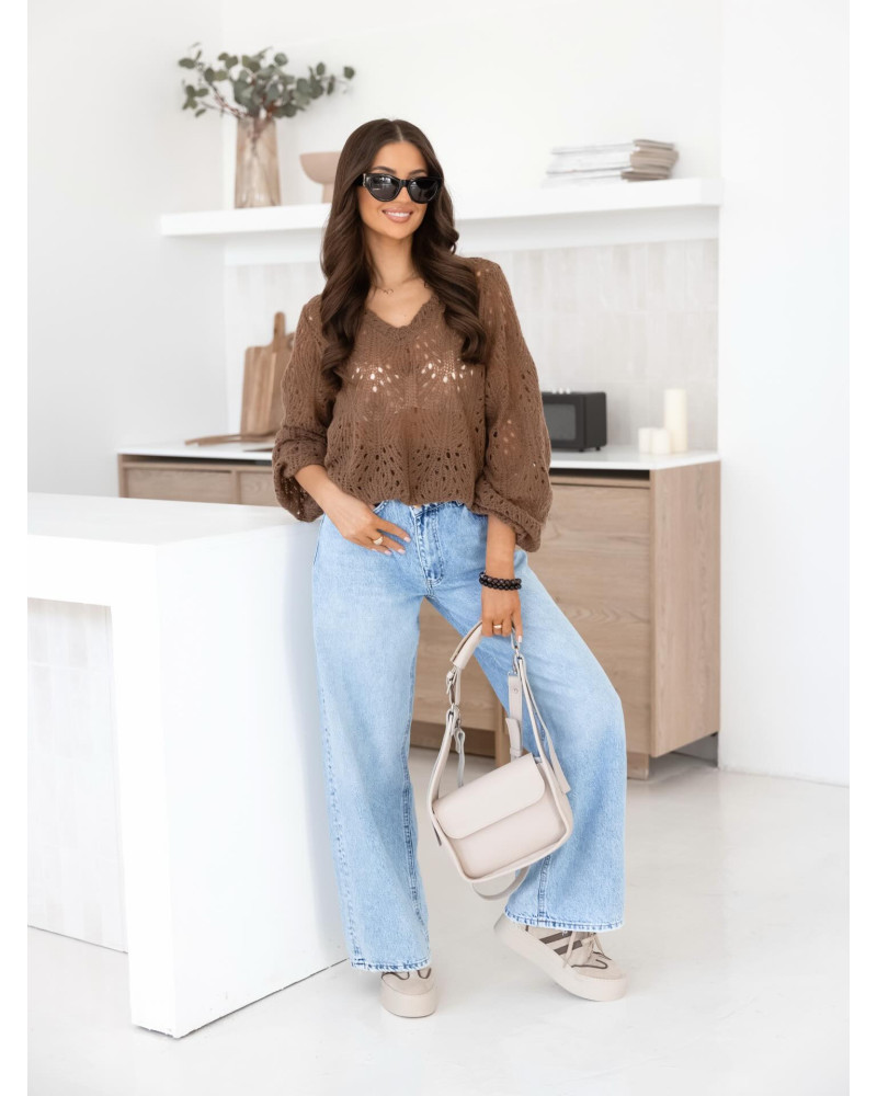 Sweter ażurowy w serek By o la la...! kakao