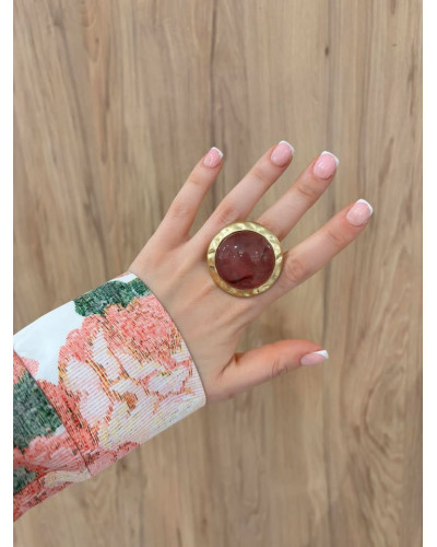 Pierścionek Ruby różowy ze złotem