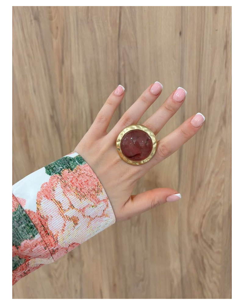 Pierścionek Ruby różowy ze złotem