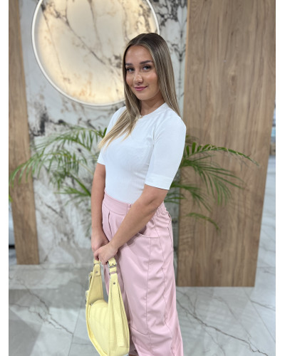 Spodnie z eko skóry z ozdobnym wiązaniem By o la la...! różowe