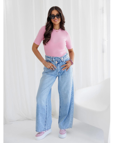 Basic prążkowany z logowanym rękawem By o la la...! sugar pink