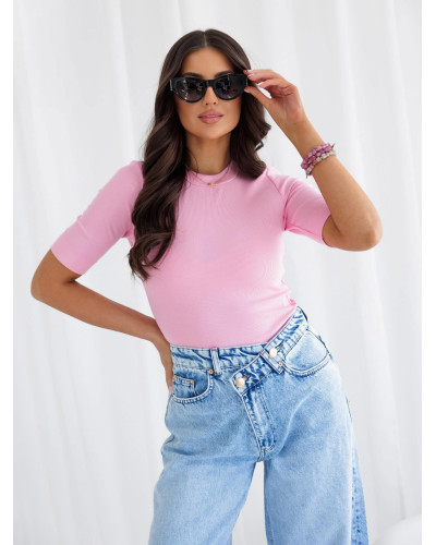 Basic prążkowany z logowanym rękawem By o la la...! sugar pink