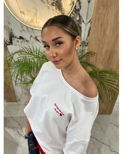 T-shirt z napisem i sercem By o la la...! red kiss