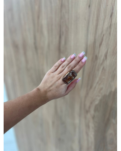 Pierścionek Amelia brązowy z beżem