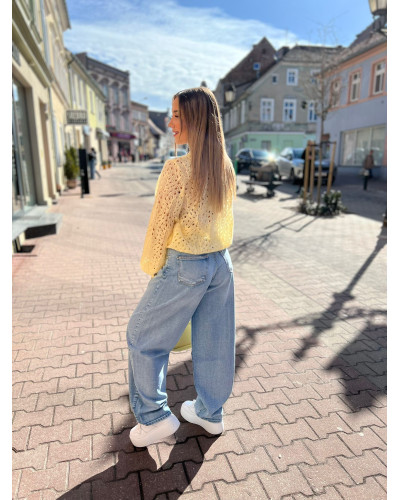 Spodnie jeansowe balony ze złotym guzikiem By o la la...! niebieskie