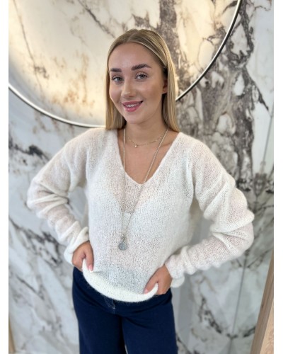 Sweter w szpic By o la la...! śmietankowy