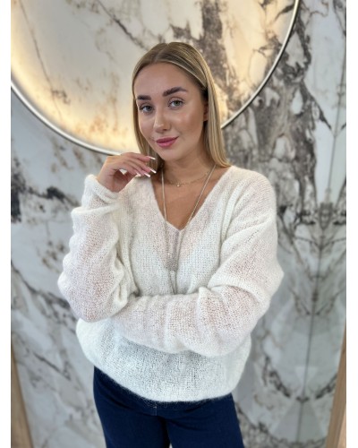 Sweter w szpic By o la la...! śmietankowy