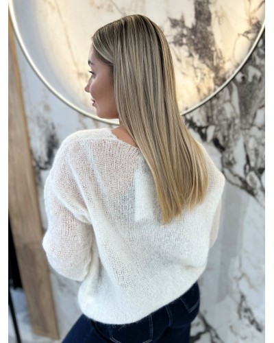 Sweter w szpic By o la la...! śmietankowy