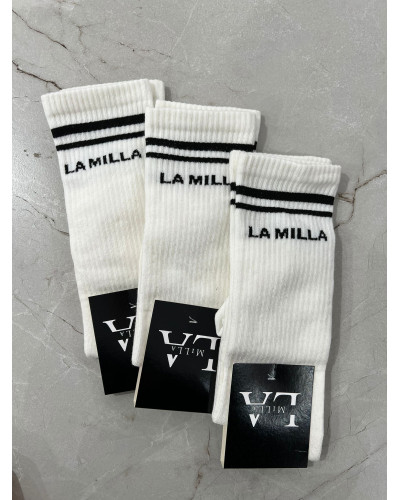 Skarpetki prążkowane z napisem La Milla białe z czarnym