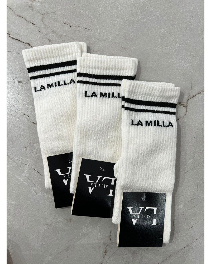 Skarpetki prążkowane z napisem La Milla białe z czarnym