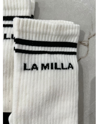 Skarpetki prążkowane z napisem La Milla białe z czarnym