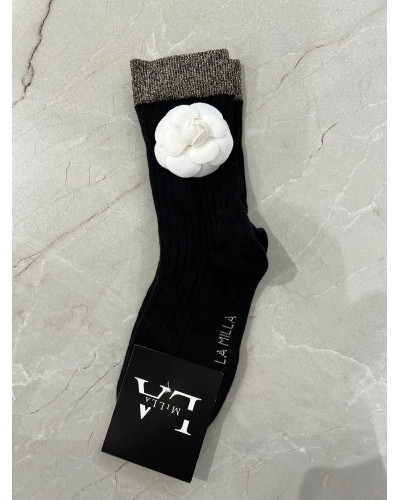 Skarpetki z różą La Milla czarne ze złotym