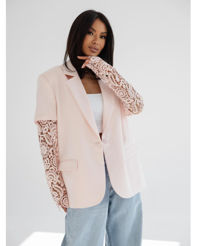 Marynarka z ażurowym rękawem By o la la...! pudrowy róż