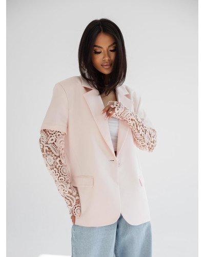 Marynarka z ażurowym rękawem By o la la...! pudrowy róż