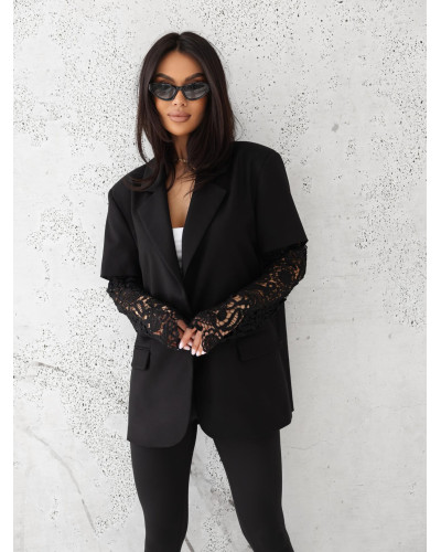 Marynarka z ażurowym rękawem By o la la...! czarna
