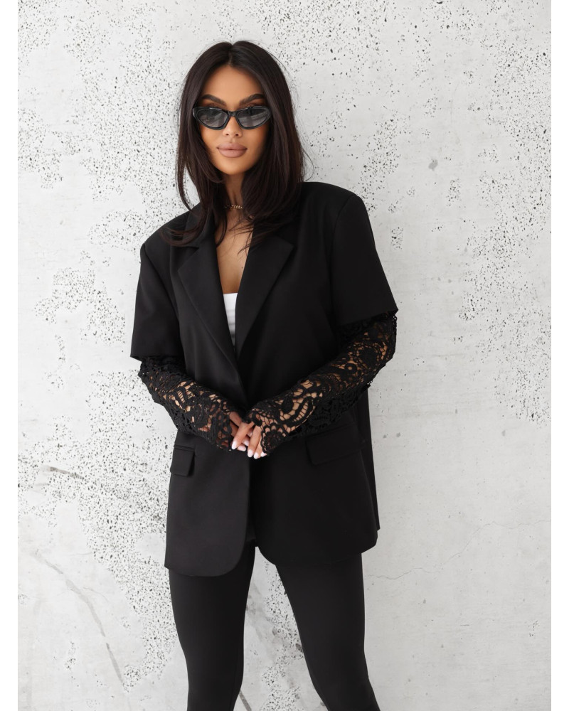 Marynarka z ażurowym rękawem By o la la...! czarna