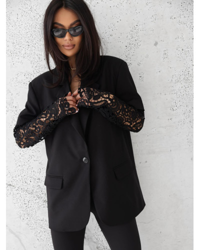 Marynarka z ażurowym rękawem By o la la...! czarna