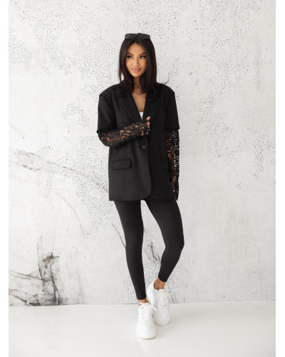 Marynarka z ażurowym rękawem By o la la...! czarna