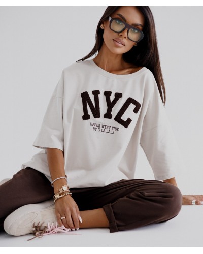 T-shirt NYC By o la la...! beżowa z chocomus