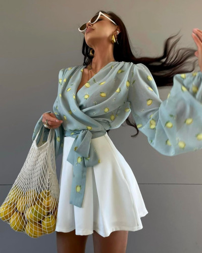 Koszula wiązana w cytrynki La Milla błękitna