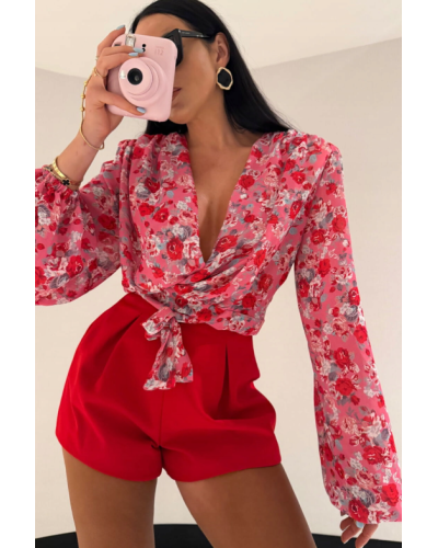 Koszula wiązana w kwiaty La Milla różowa z czerwienią