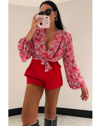 Koszula wiązana w kwiaty La Milla różowa z czerwienią