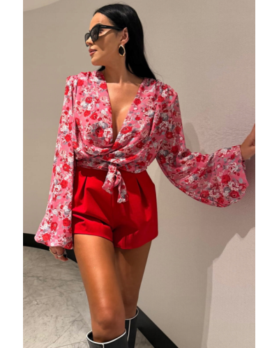 Koszula wiązana w kwiaty La Milla różowa z czerwienią