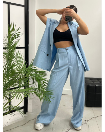 Spodnie materiałowe w paski La Milla błękitne