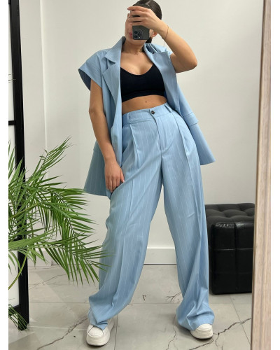 Spodnie materiałowe w paski La Milla błękitne