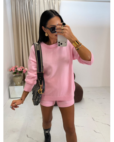 Komplet dzianinowy ze spodenkami La Milla różowy