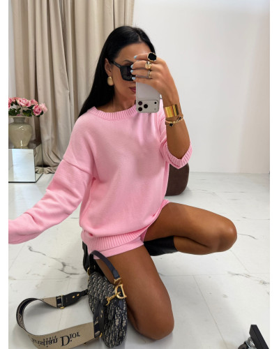 Komplet dzianinowy ze spodenkami La Milla różowy