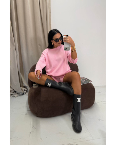 Komplet dzianinowy ze spodenkami La Milla różowy